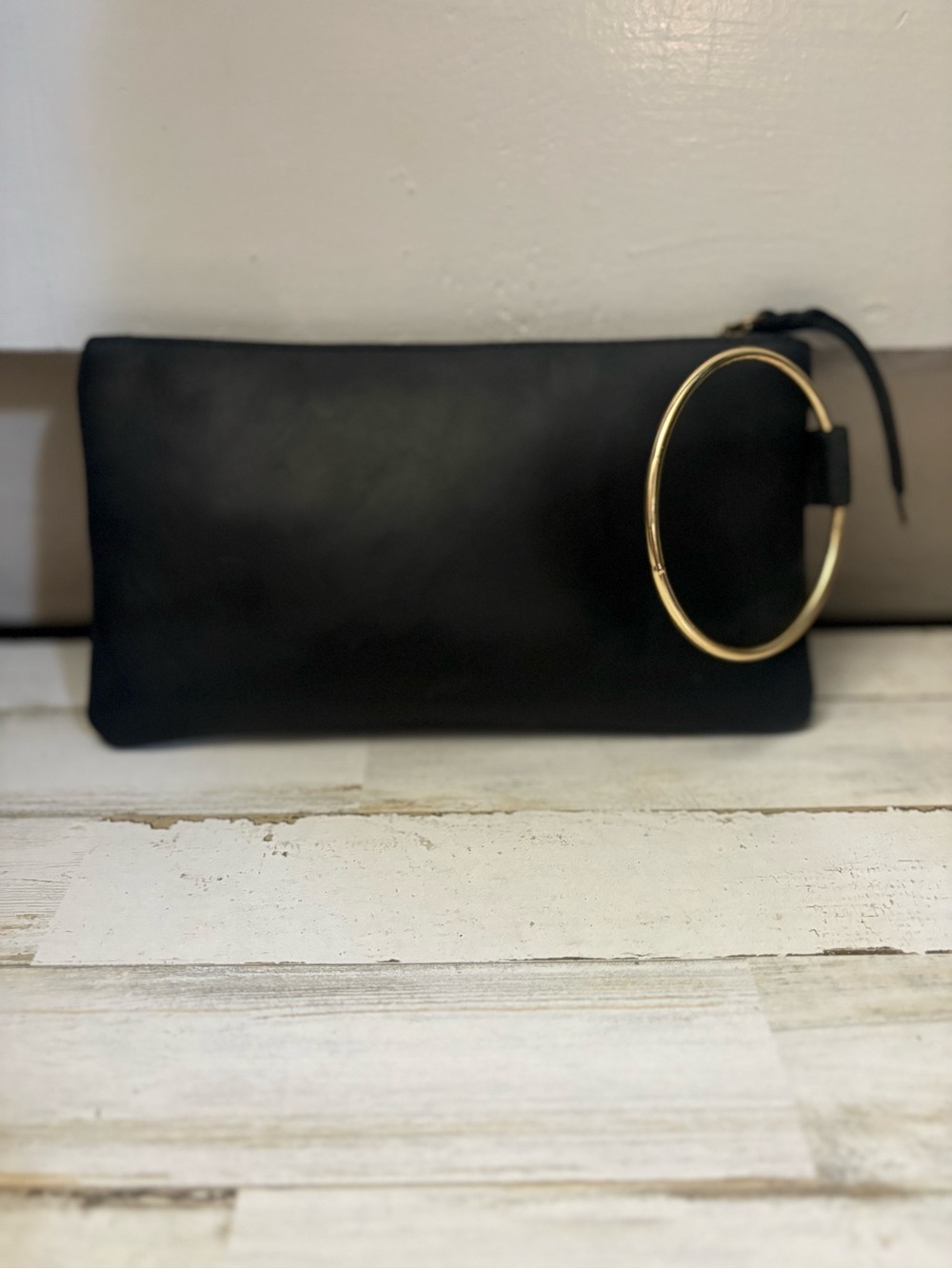 NWT ABLE MARE Leather Ring Clutch/Bracelet Bag-Distressed Charcoal Gray